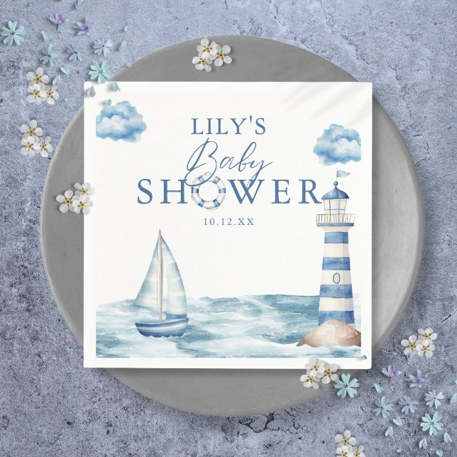 Serviette En Papier Baby shower océanique marin mignon (Cute Nautical Ocean Baby Shower Napkins)