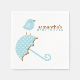 Serviette En Papier Baby shower Oiseau Parapluie Bleu