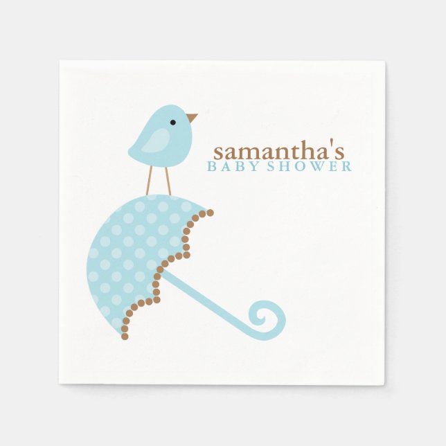 Serviette En Papier Baby shower Oiseau Parapluie Bleu (Devant)