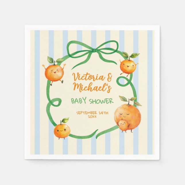 Serviette En Papier Baby shower orange de Little Cutie (Devant)