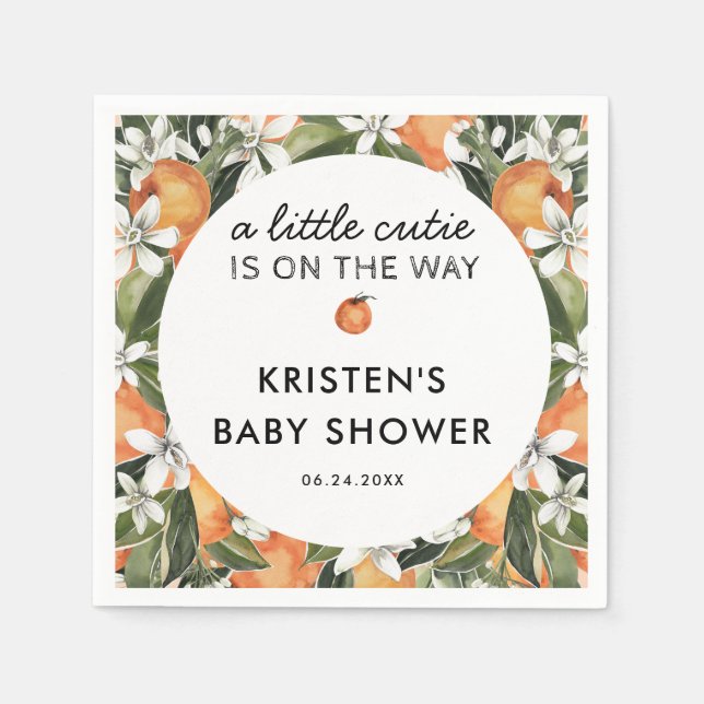 Serviette En Papier Baby shower Orange Little Cutie (Devant)