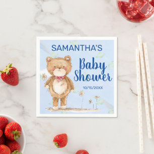 Serviette En Papier Baby shower ours d'aquarelle bleu mignon pour garç