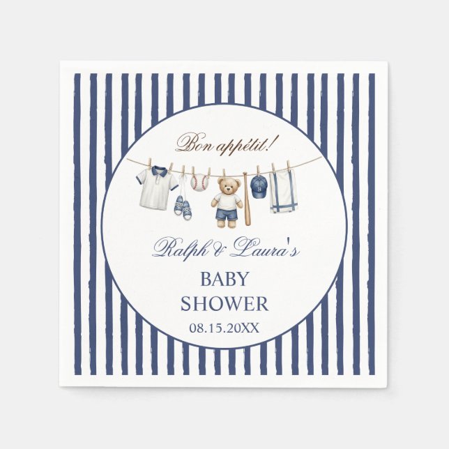 Serviette En Papier Baby Shower Ours de baseball  (Devant)