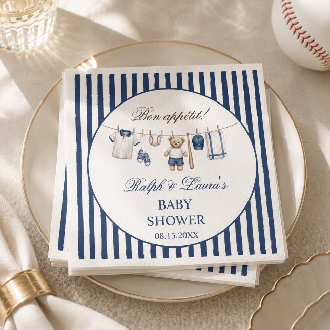 Serviette En Papier Baby Shower Ours de baseball  (Créateur téléchargé)