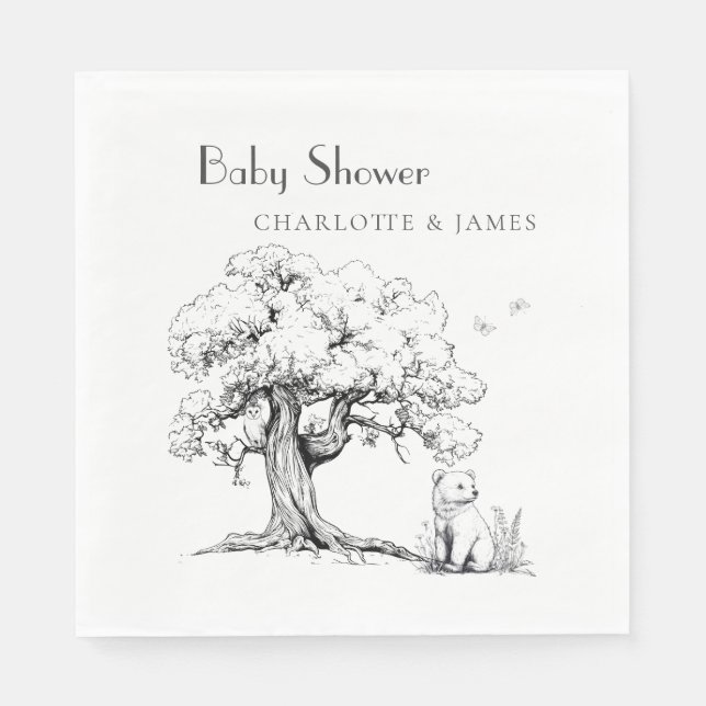 Serviette En Papier Baby shower Ours de la Forêt Noire et Blanche (Devant)