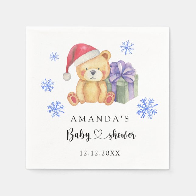 Serviette En Papier Baby Shower ours d'hiver (Devant)