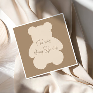 Serviette En Papier Baby Shower Ours en peluche beige Bearly Wait