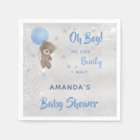 Baby shower ours en peluche garçon argent bleu nom