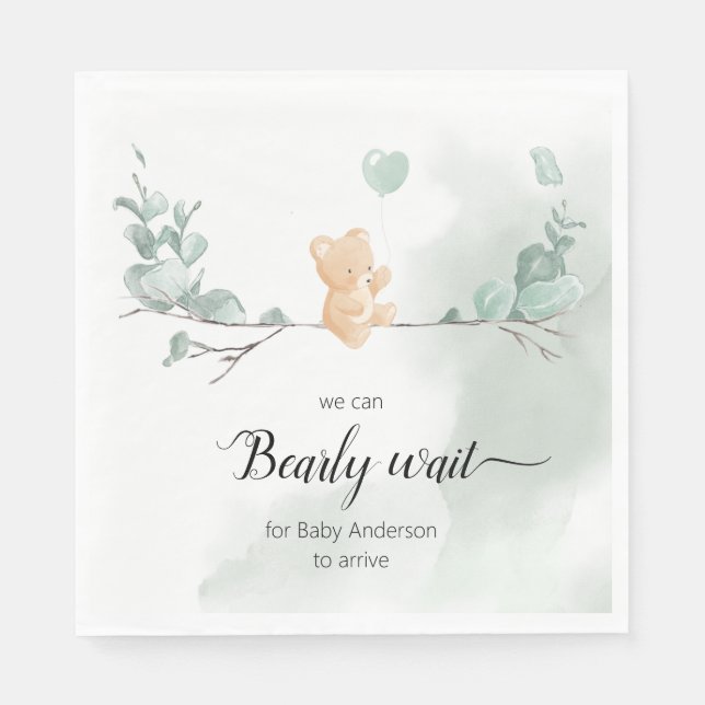 Serviette En Papier Baby shower Ours Eucalyptus (Devant)