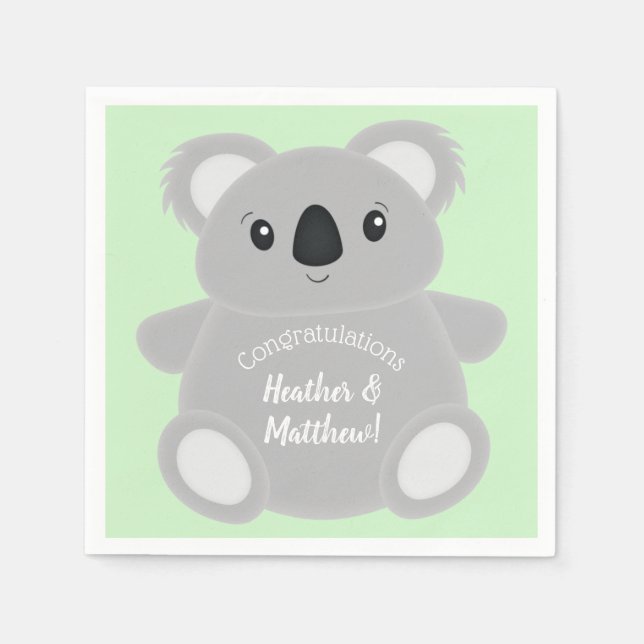 Serviette En Papier Baby shower Ours Koala Vert (Devant)