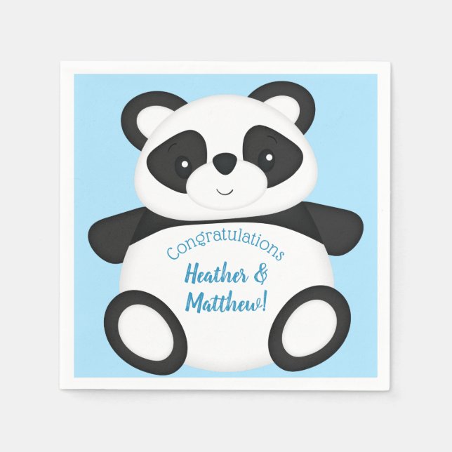 Serviette En Papier Baby shower Ours Panda Bleu (Devant)