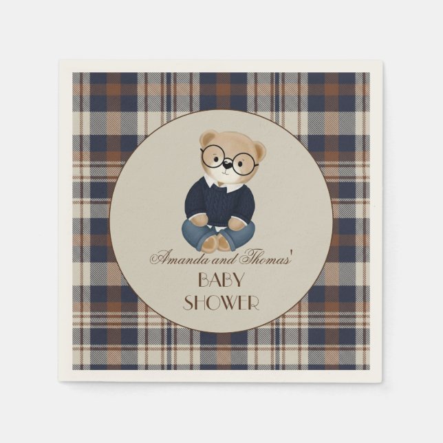 Serviette En Papier Baby-Shower Ours Vintage  (Devant)