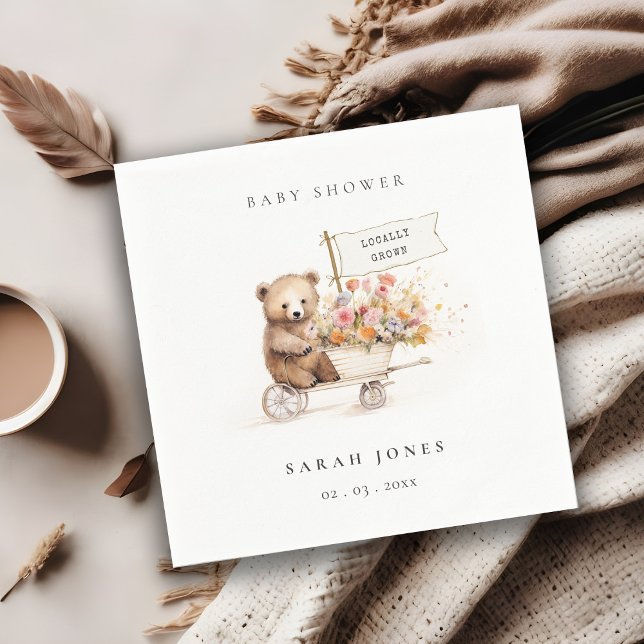 Serviette En Papier Baby shower Panier Floral Teddy Cute Localement Cu (Créateur téléchargé)