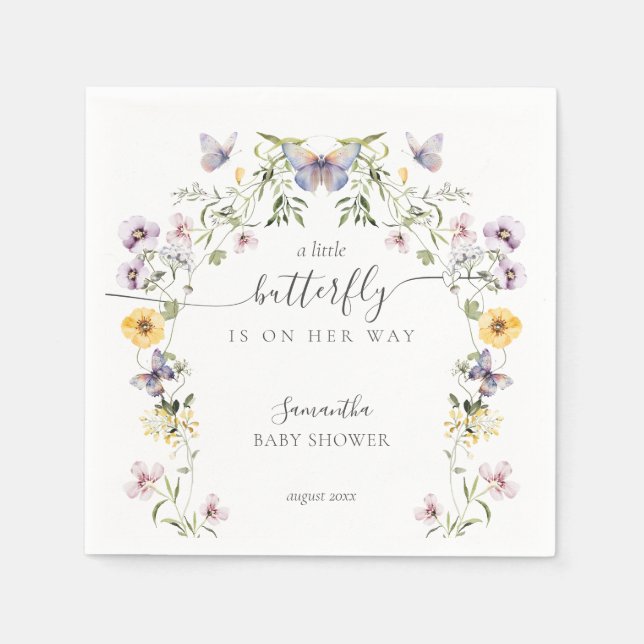 Serviette En Papier Baby shower papillon Fleur sauvage (Devant)