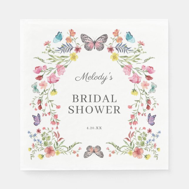 Serviette En Papier Baby Shower Papillon Fleur Sauvage (Devant)