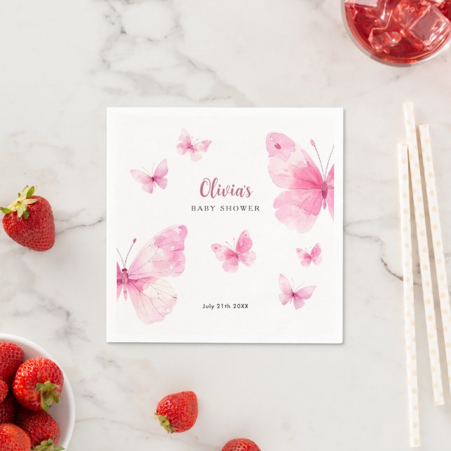 Serviette En Papier Baby Shower Papillon Rose (En situation)
