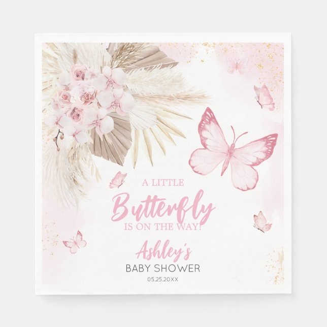 Serviette En Papier Baby Shower Papillon Rose (Devant)