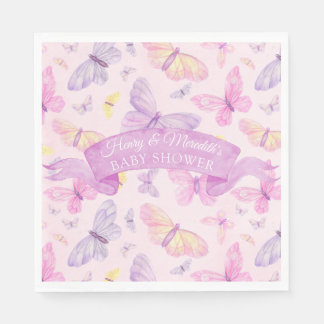 Serviette En Papier Baby shower papillon rose et pourpre