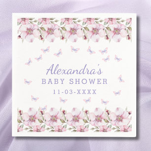 Serviette En Papier Baby shower papillon rose violet