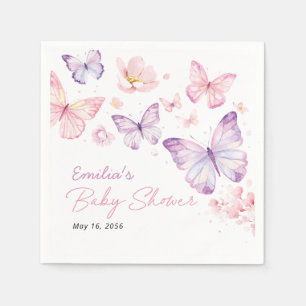 Serviette En Papier Baby Shower Papillon Rose Violet Personnalisé