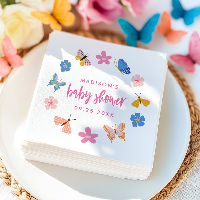 Serviette En Papier Baby Shower Papillons Mignons (Créateur téléchargé)