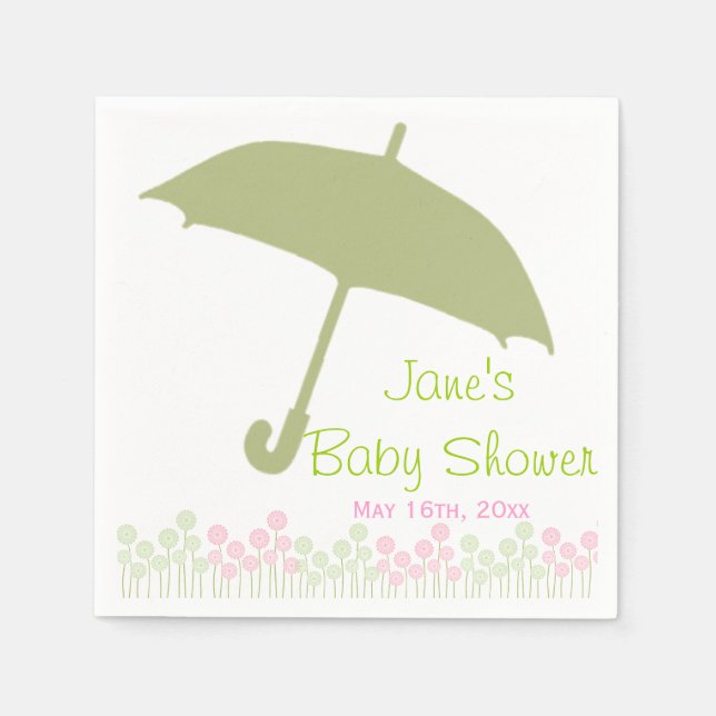 Serviette En Papier Baby shower parapluie vert (Devant)