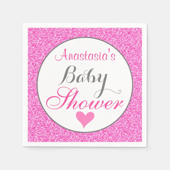 Serviette En Papier Baby shower Parties scintillant rose chaud Girly & (Devant)