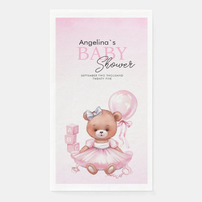 Serviette En Papier Baby shower Party Napkins ours en peluche. (Devant)