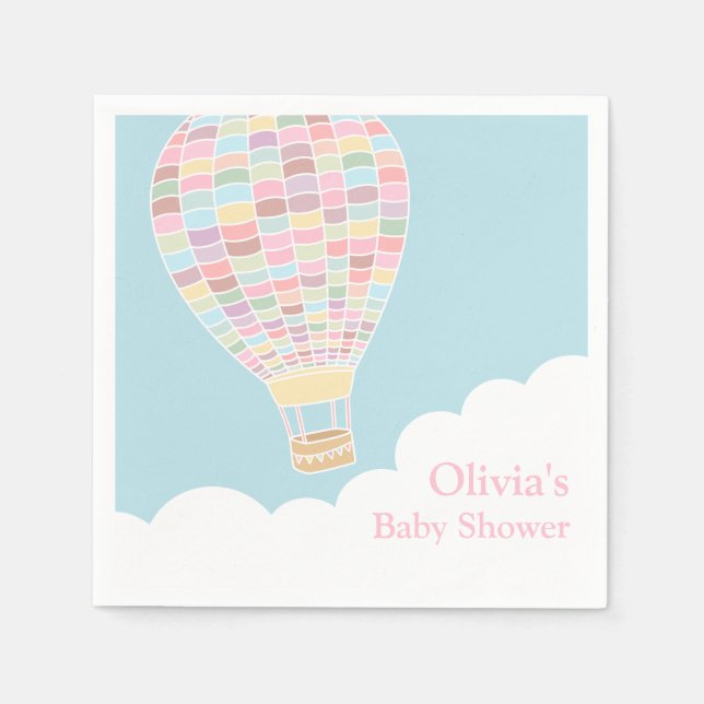 Serviette En Papier Baby shower Pastel Hot Air Balloon Fournitures (Devant)