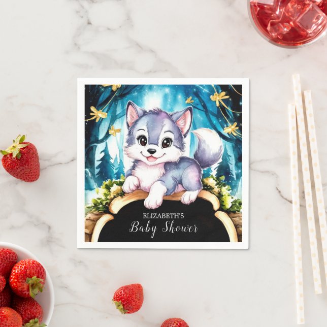 Serviette En Papier Baby shower Pastel Little Wolf (En situation)
