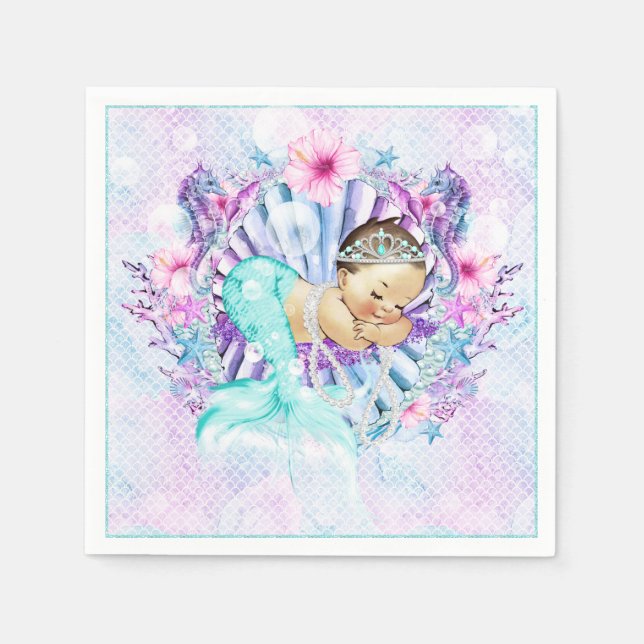 Serviette En Papier Baby shower Pastel Mermaid (Devant)