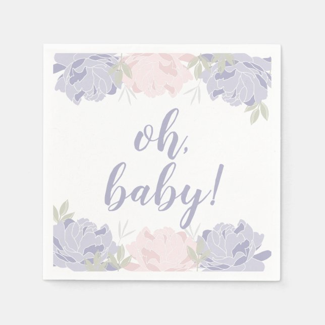 Serviette En Papier Baby shower Pastel Pink & Purple Peonies (Devant)