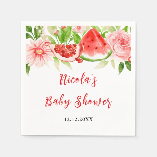 Serviette En Papier Baby Shower Pastèque et Grenade (Devant)