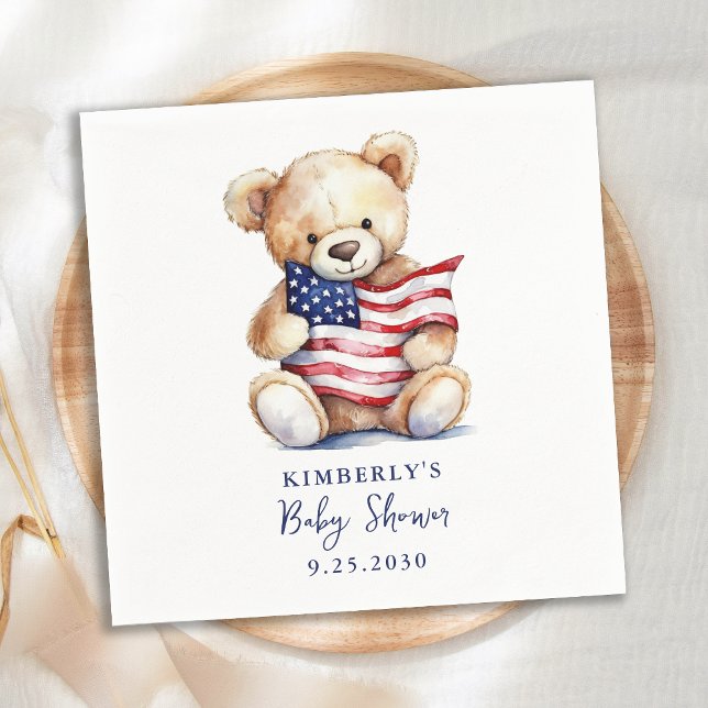 Serviette En Papier Baby shower Patriotique Teddy Bear rouge blanc (Créateur téléchargé)