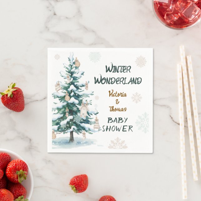 Serviette En Papier Baby Shower Paysage d'Hiver  (En situation)