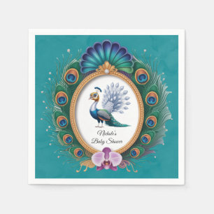Serviette En Papier Baby shower Peacock couleur blanc et or