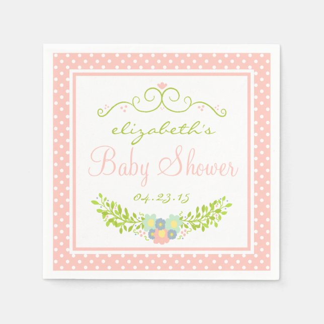 Serviette En Papier Baby shower Pêche Florale (Devant)