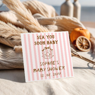 Serviette En Papier Baby Shower Perle Coquillage Rayé Rose