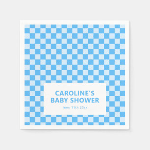 Serviette En Papier Baby-Shower Personnalisé avec Nom et Damier Bleu R