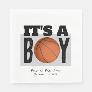 Serviette En Papier Baby Shower Personnalisé Basketball Garçon Blanc