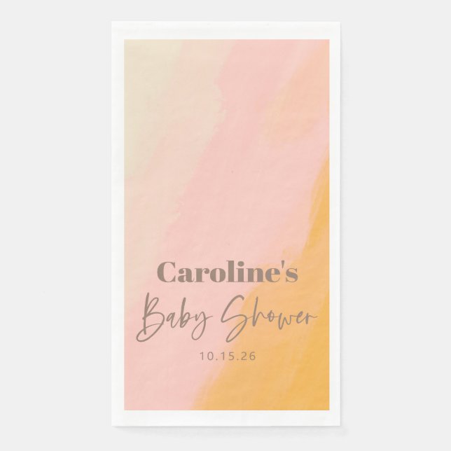 Serviette En Papier Baby shower personnalisé Boho Pink Yellow Script (Devant)