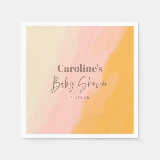 Serviette En Papier Baby shower personnalisé Boho Pink Yellow Script (Devant)