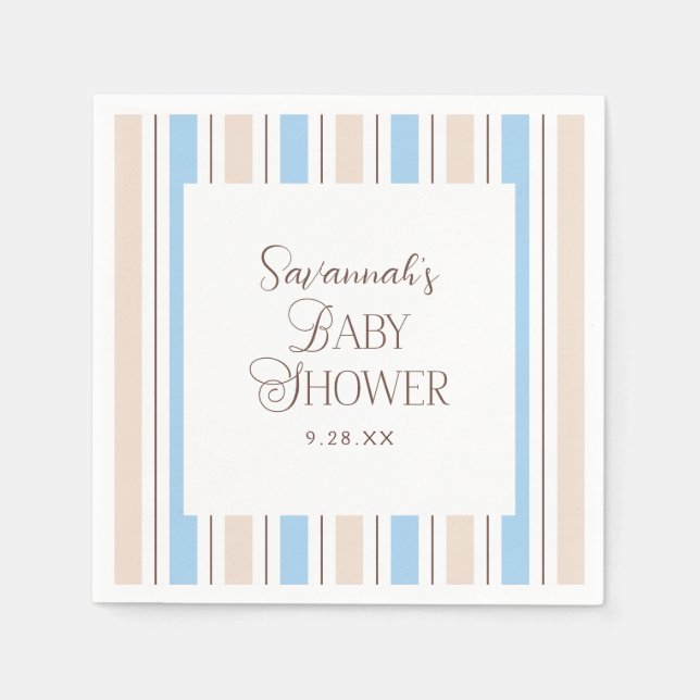 Serviette En Papier Baby shower personnalisé Brown Motif Bleu Blancs (Devant)