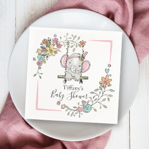 Serviette En Papier Baby shower personnalisé Cute Elephant Girl Floral