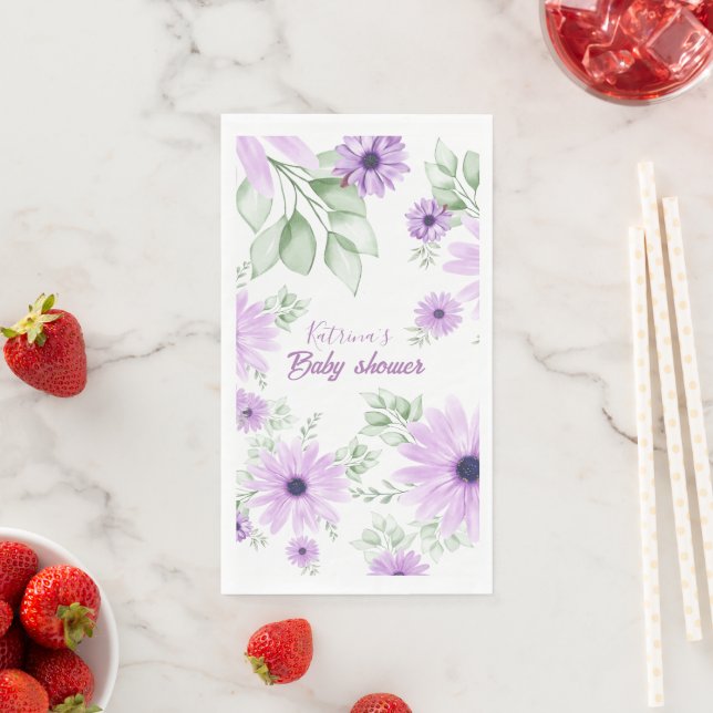 Serviette En Papier Baby shower personnalisé de fleurs d'aquarelle vio (En situation)