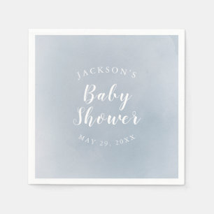 Serviette En Papier Baby shower personnalisé Dusty Blue Watercolor