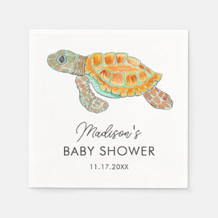 Serviette En Papier Baby Shower Personnalisé Tortue de Mer Aquarelle
