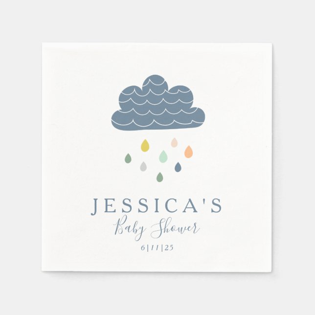 Serviette En Papier Baby shower personnalisé Whimsical Cloud Raindrops (Devant)