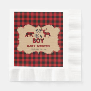 Serviette En Papier Baby shower Petit Chasseur de bûcheron rouge de bû