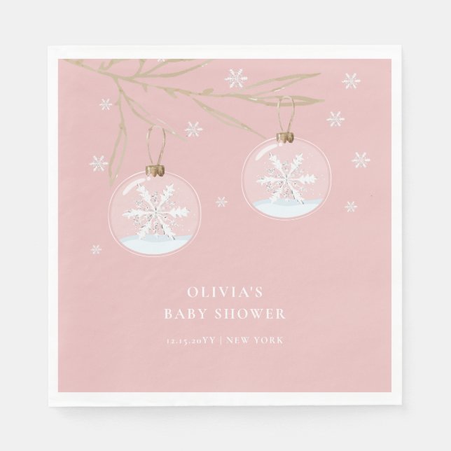 Serviette En Papier Baby shower Pink Gold Winter Snowflake (Devant)